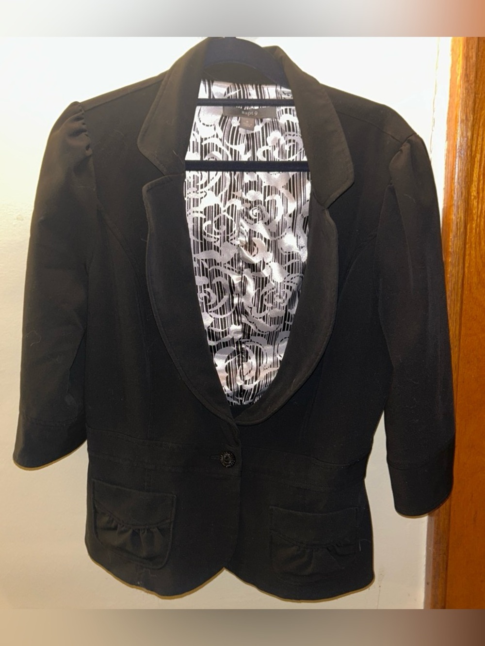 apt9 Black Women's Single-Button Blazer with Patterned Lining